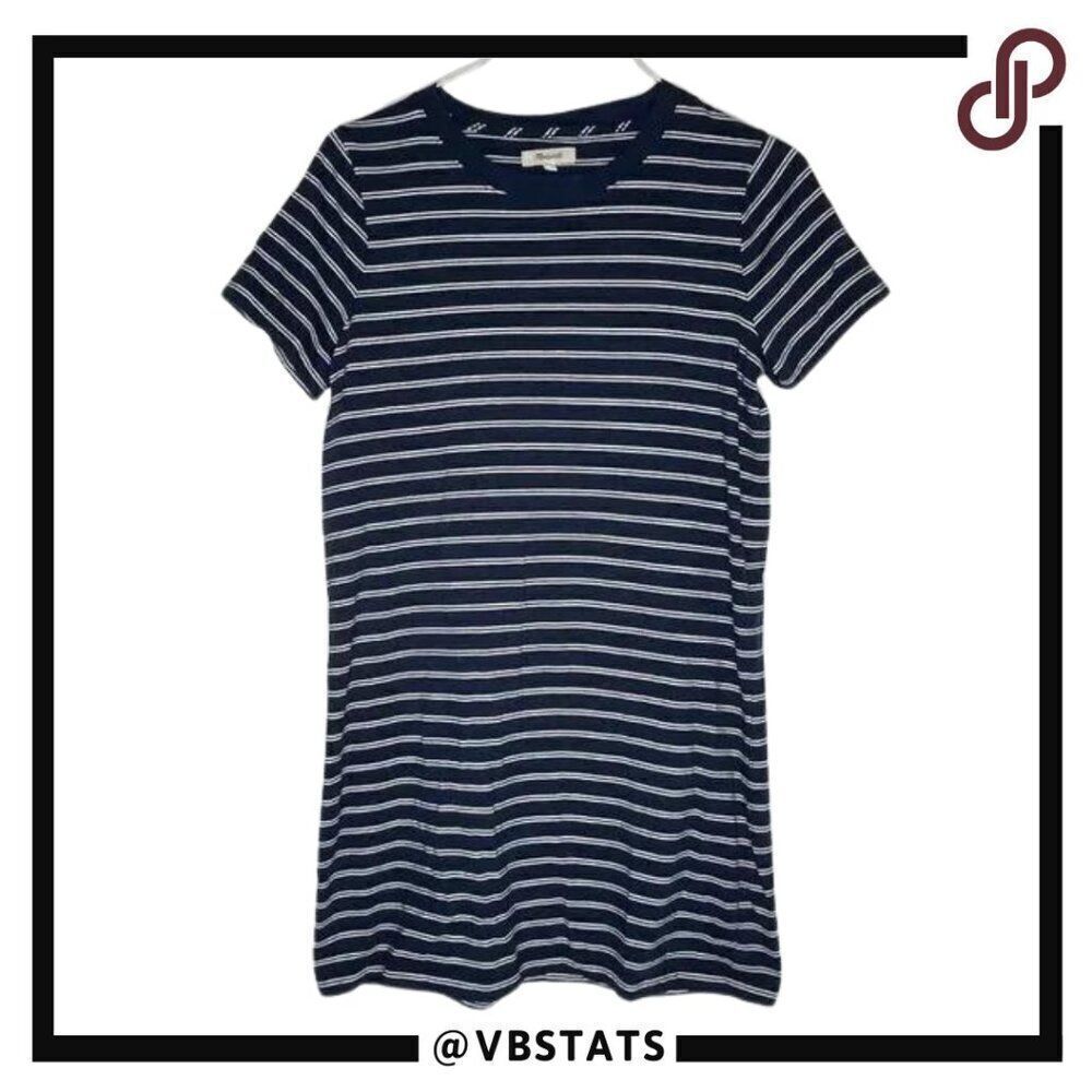 Madewell Navy and White Striped Short‎ Sleeve T-Shirt Dress in Size Medium
